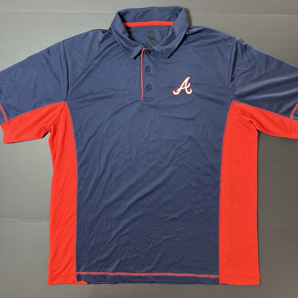 Atlanta Braves Polo Shirt Mens XL Blue Red MLB Embroidered Logo Lightweight